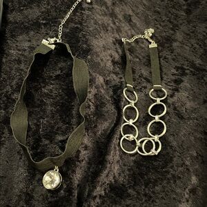 Two Silver and Black Choker Necklaces